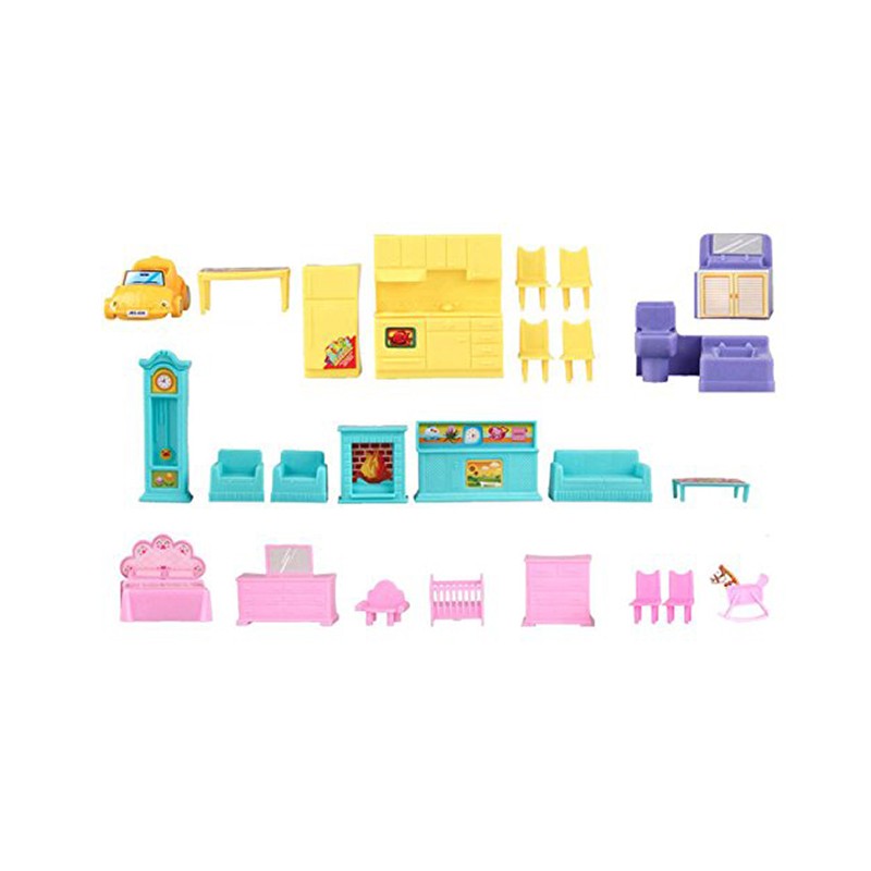 Casuta de papusi, 136 accesorii, 6 camere, terasa, mobilier, figurine, 16x69x36 cm MultiMark GlobalProd