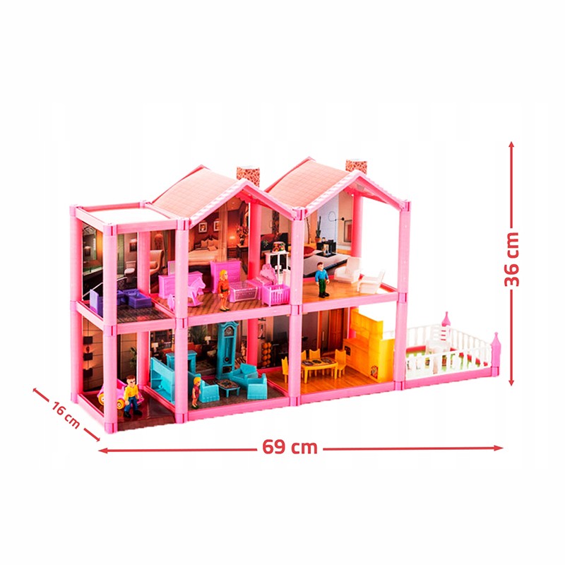Casuta de papusi, 136 accesorii, 6 camere, terasa, mobilier, figurine, 16x69x36 cm MultiMark GlobalProd