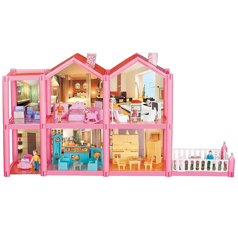 Casuta de papusi, 136 accesorii, 6 camere, terasa, mobilier, figurine, 16x69x36 cm MultiMark GlobalProd