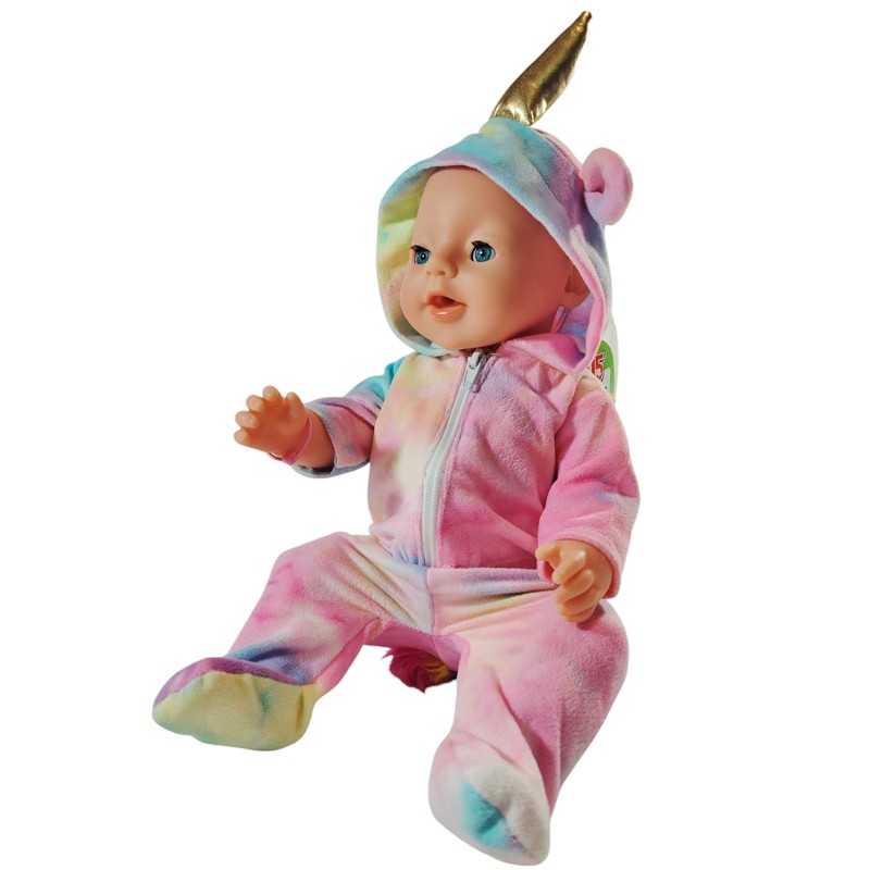 Papusa interactiva, 45 cm, ochi mobili, face pipi, plans cu lacrimi, accesorii incluse, hainute multicolore MultiMark GlobalProd