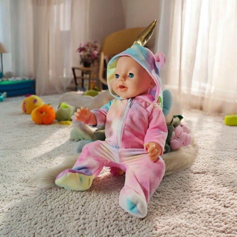 Papusa interactiva, 45 cm, ochi mobili, face pipi, plans cu lacrimi, accesorii incluse, hainute multicolore MultiMark GlobalProd