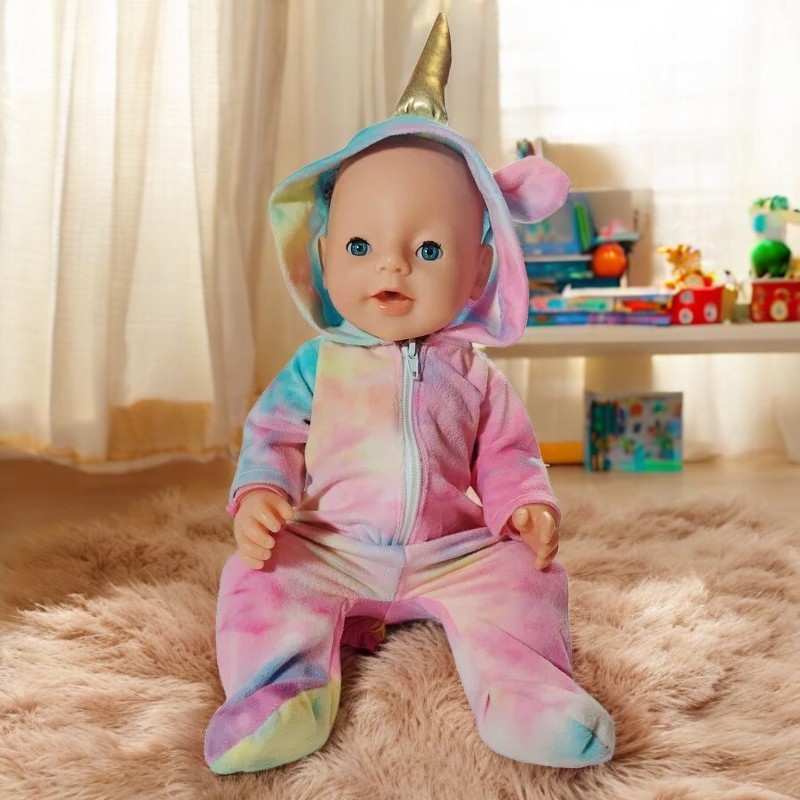 Papusa interactiva, 45 cm, ochi mobili, face pipi, plans cu lacrimi, accesorii incluse, hainute multicolore MultiMark GlobalProd