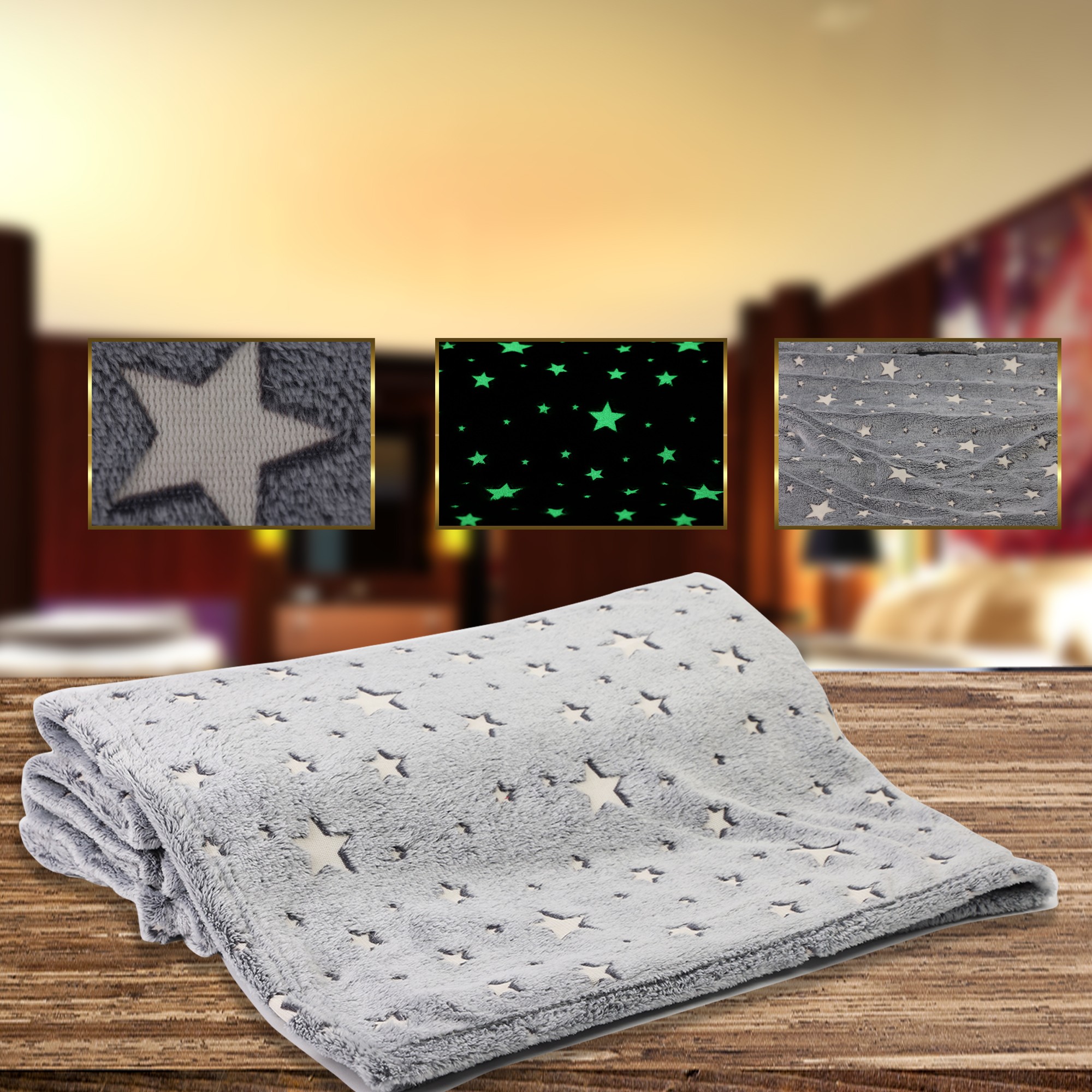 Patura fosforescenta 150x200 cm, stelute glow in the dark, moale si confortabila MultiMark GlobalProd