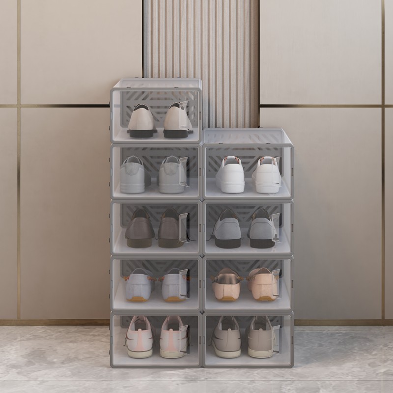 Set 10 cutii depozitare incaltaminte, usor de stivuit, inchidere cu capac, plastic transparent MultiMark GlobalProd