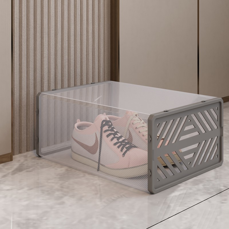 Set 10 cutii depozitare incaltaminte, usor de stivuit, inchidere cu capac, plastic transparent MultiMark GlobalProd