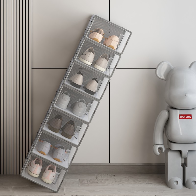 Set 10 cutii depozitare incaltaminte, usor de stivuit, inchidere cu capac, plastic transparent MultiMark GlobalProd