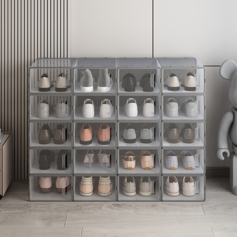 Set 10 cutii depozitare incaltaminte, usor de stivuit, inchidere cu capac, plastic transparent MultiMark GlobalProd