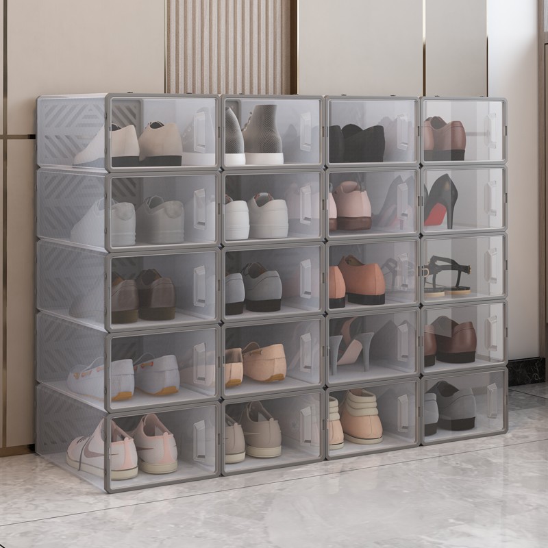 Set 10 cutii depozitare incaltaminte, usor de stivuit, inchidere cu capac, plastic transparent MultiMark GlobalProd