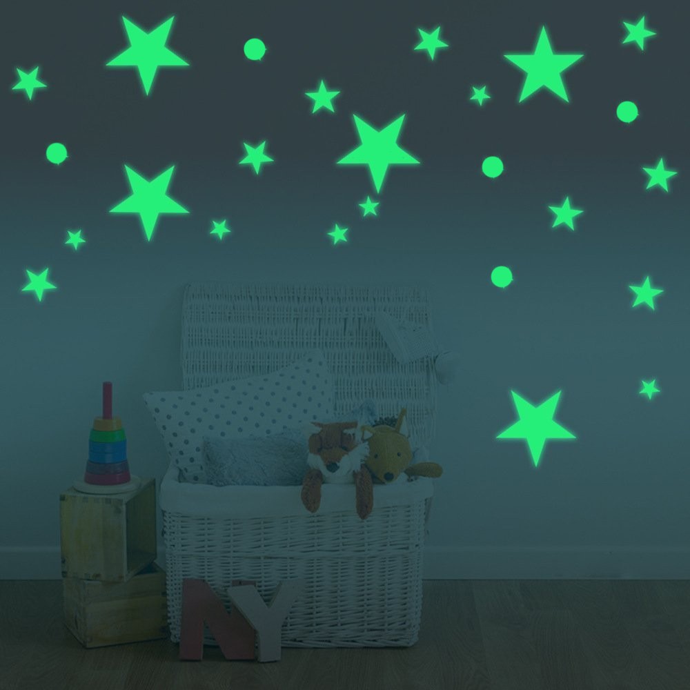 Set 75 stickere fosforescente decorative, stele, buline, lumineaza verde, dimensiuni 1-4 cm MultiMark GlobalProd