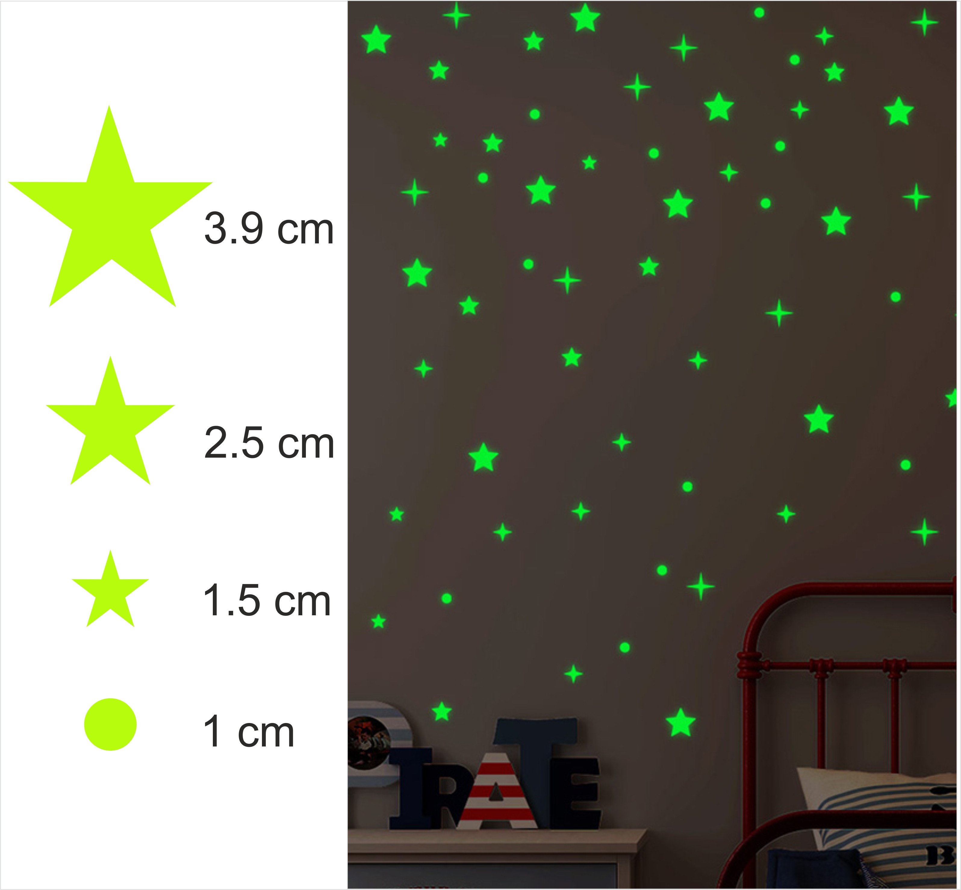 Set 75 stickere fosforescente decorative, stele, buline, lumineaza verde, dimensiuni 1-4 cm MultiMark GlobalProd