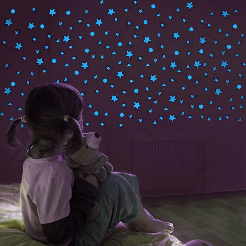 Set 75 stickere fosforescente glow albastre, forme stelute si buline, autoadezive, 1- 4 cm MultiMark GlobalProd