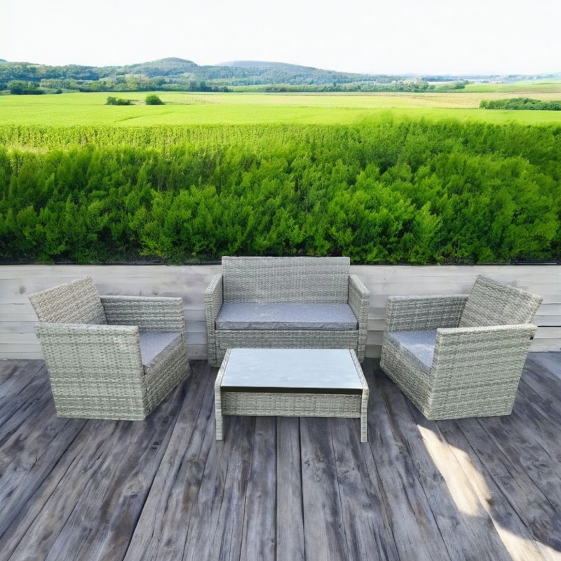 Set mobilier pentru gradina, 2 fotolii, masuta, canapea, ratan gri, perne incluse MultiMark GlobalProd