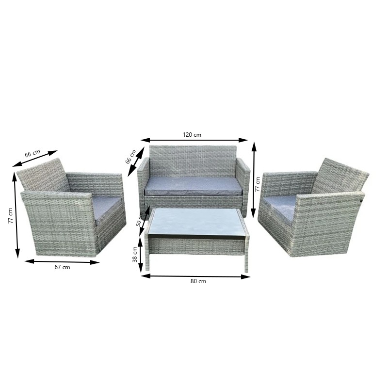 Set mobilier pentru gradina, 2 fotolii, masuta, canapea, ratan gri, perne incluse MultiMark GlobalProd