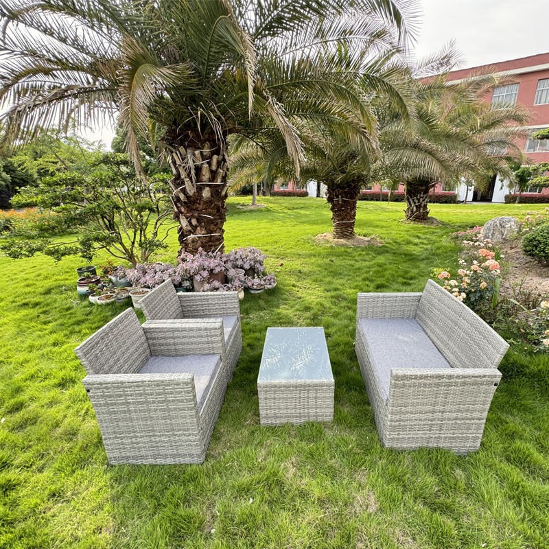 Set mobilier pentru gradina, 2 fotolii, masuta, canapea, ratan gri, perne incluse MultiMark GlobalProd