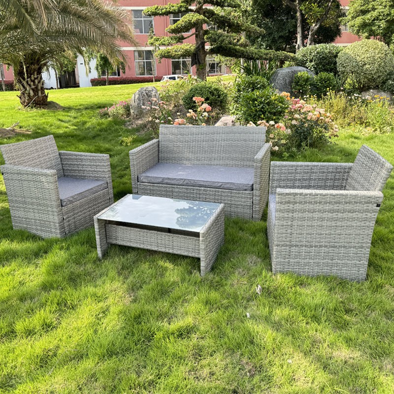 Set mobilier pentru gradina, 2 fotolii, masuta, canapea, ratan gri, perne incluse MultiMark GlobalProd