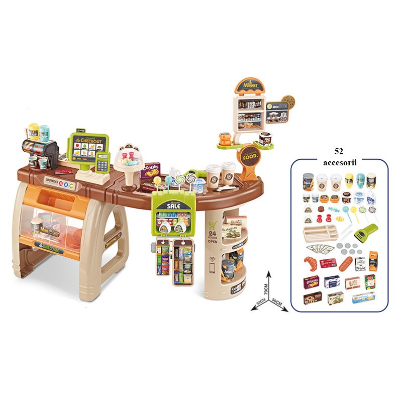 Supermarket pentru copii, 52 piese, sunete si lumini, casa de marcat, bani falsi, espressor, multicolor MultiMark GlobalProd