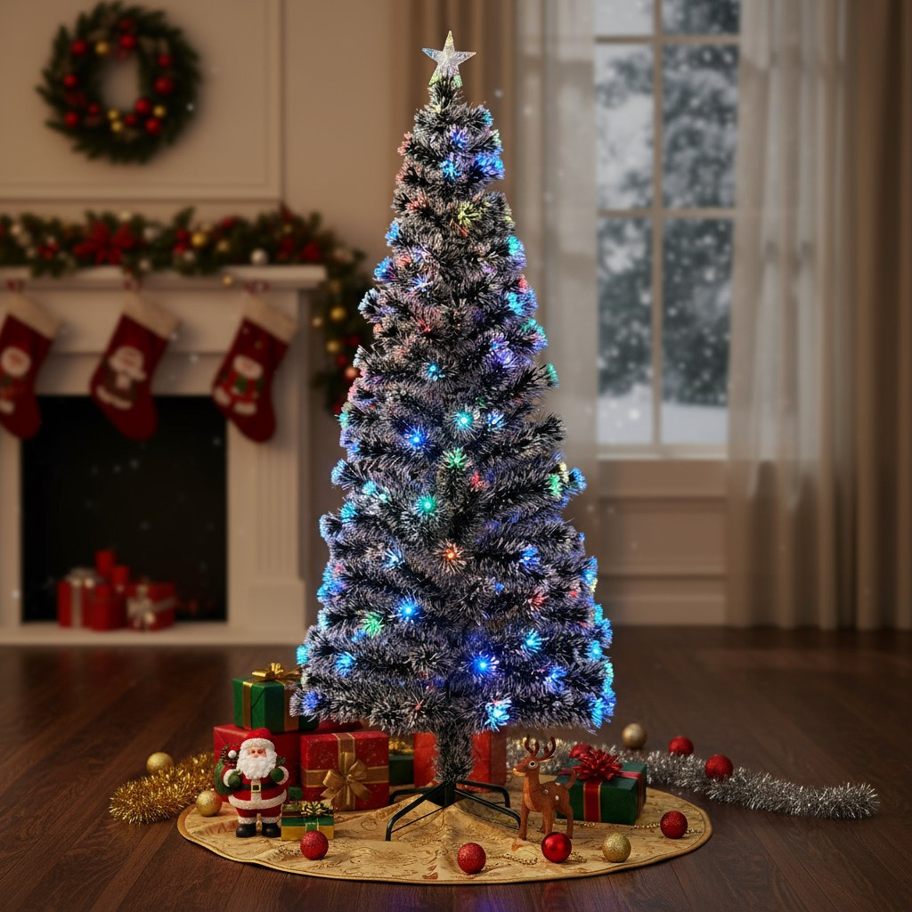 Brad 210 cm iluminat led si fibra optica, varf steluta MultiMark GlobalProd