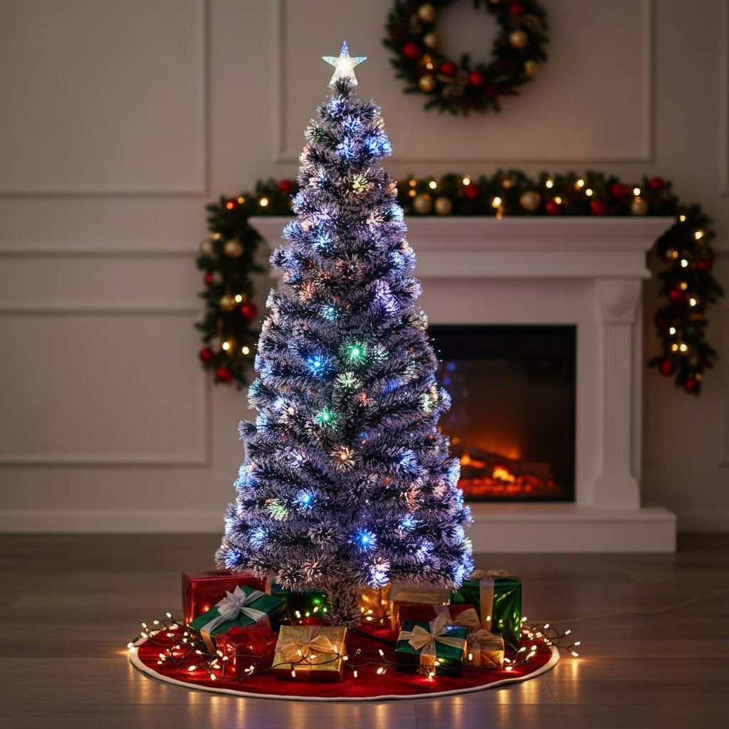 Brad 210 cm iluminat led si fibra optica, varf steluta MultiMark GlobalProd