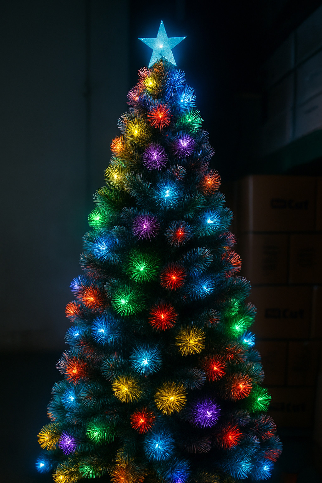 Brad 210 cm iluminat led si fibra optica, varf steluta MultiMark GlobalProd