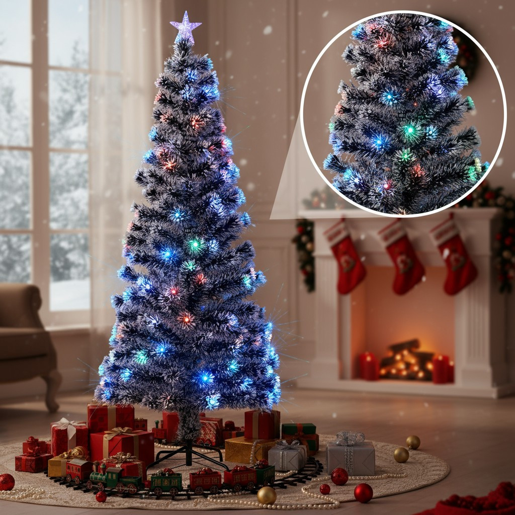 Brad 210 cm iluminat led si fibra optica, varf steluta MultiMark GlobalProd