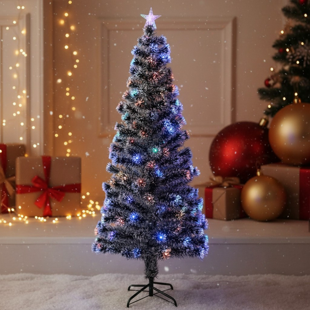 Brad 210 cm iluminat led si fibra optica, varf steluta MultiMark GlobalProd