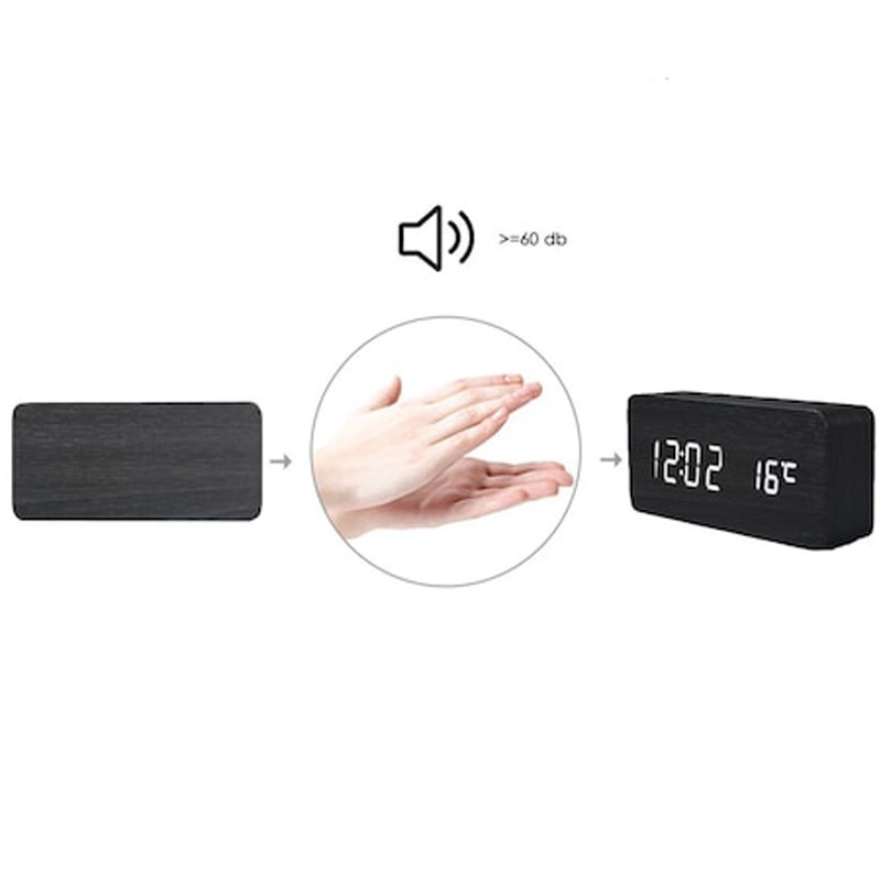 Ceas led digital, de birou, afisaj temperatura/umiditate, alarma, alimentare duala, mdf, negru MultiMark GlobalProd