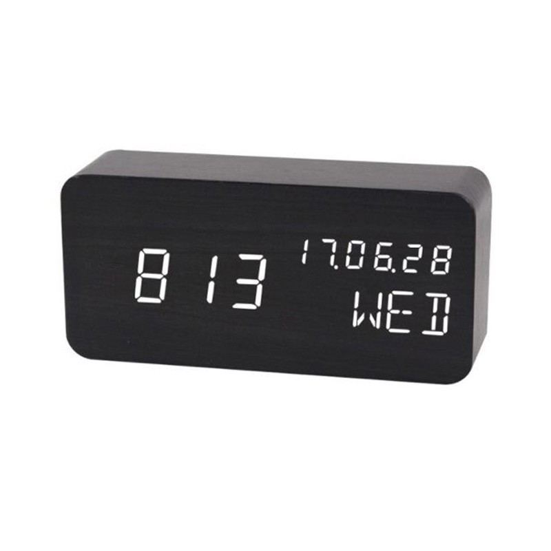 Ceas led digital, de birou, afisaj temperatura/umiditate, alarma, alimentare duala, mdf, negru MultiMark GlobalProd