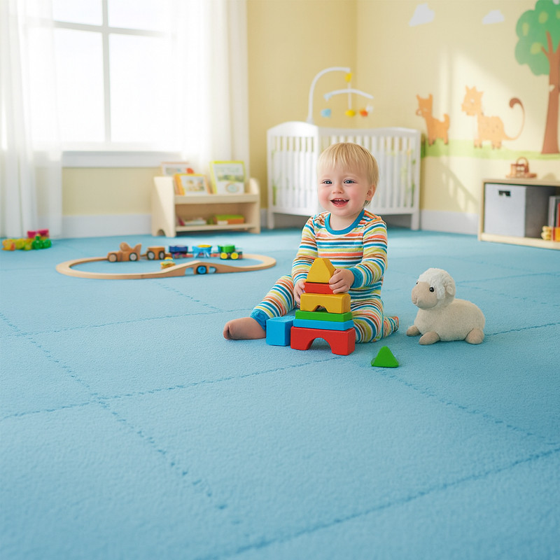 Covoras puzzle pufos, 61.5x61.5x1.7 cm, spuma eva, set 2 piese culoare dark blue MultiMark GlobalProd