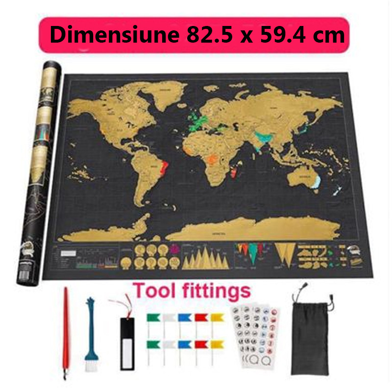 Harta razuibila a lumii, rigla cu lupa, sickere, ace atasare foto, 82.5 x 59.4 cm MultiMark GlobalProd