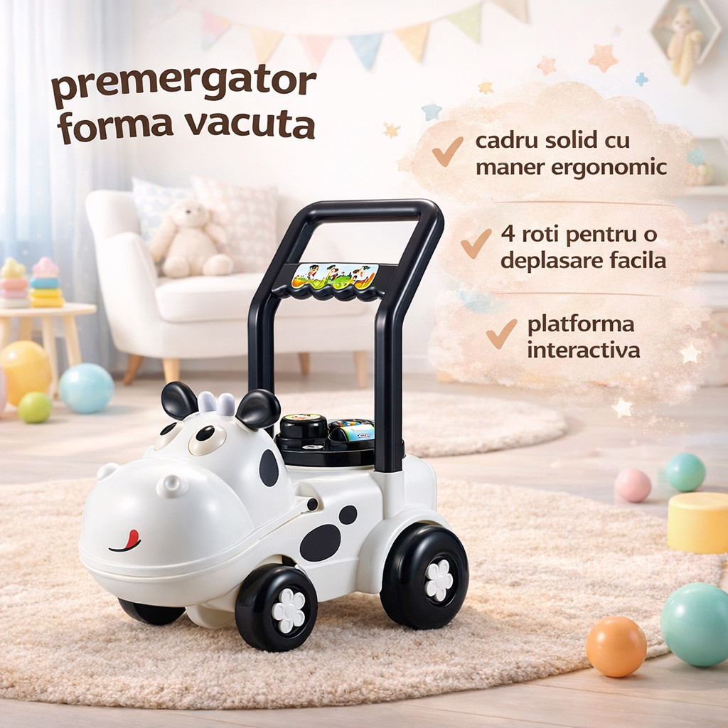 Jucarie de impins, premergator vacuta, platforma interactiva, 47x30x47 cm MultiMark GlobalProd