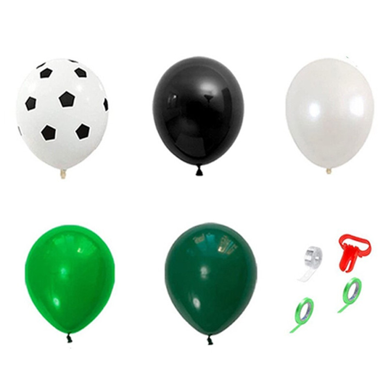Kit aranjament baloane petrecere, tematica fotbal, 90 bucati, accesorii prindere, alb, negru, verde MultiMark GlobalProd