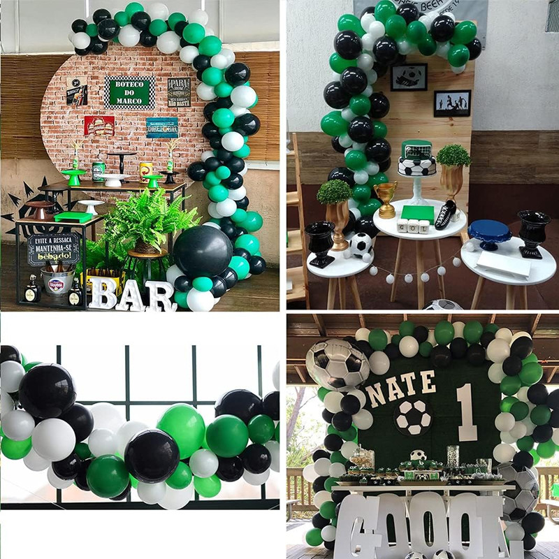 Kit aranjament baloane petrecere, tematica fotbal, 90 bucati, accesorii prindere, alb, negru, verde MultiMark GlobalProd