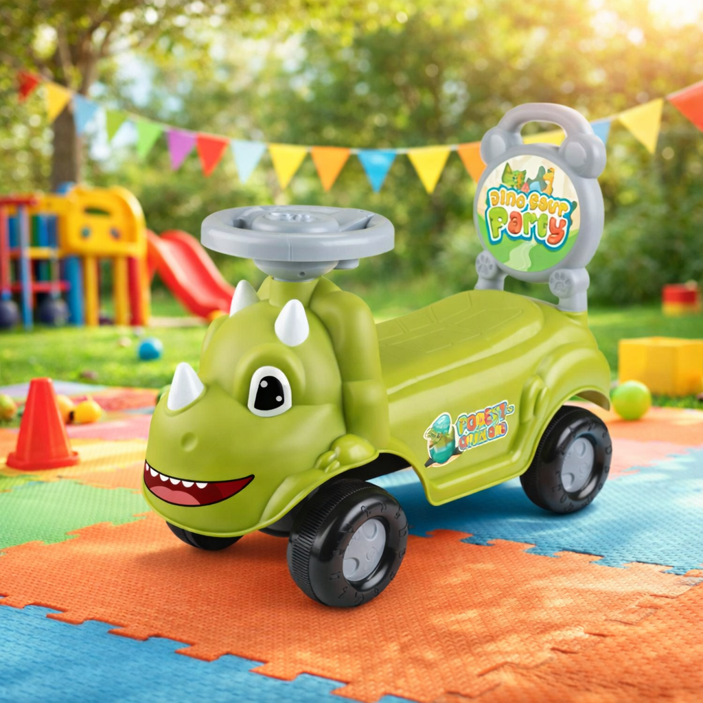 Masinuta fara pedale, model dinozaur, volan muzical, 50x21.5x33 cm, verde MultiMark GlobalProd