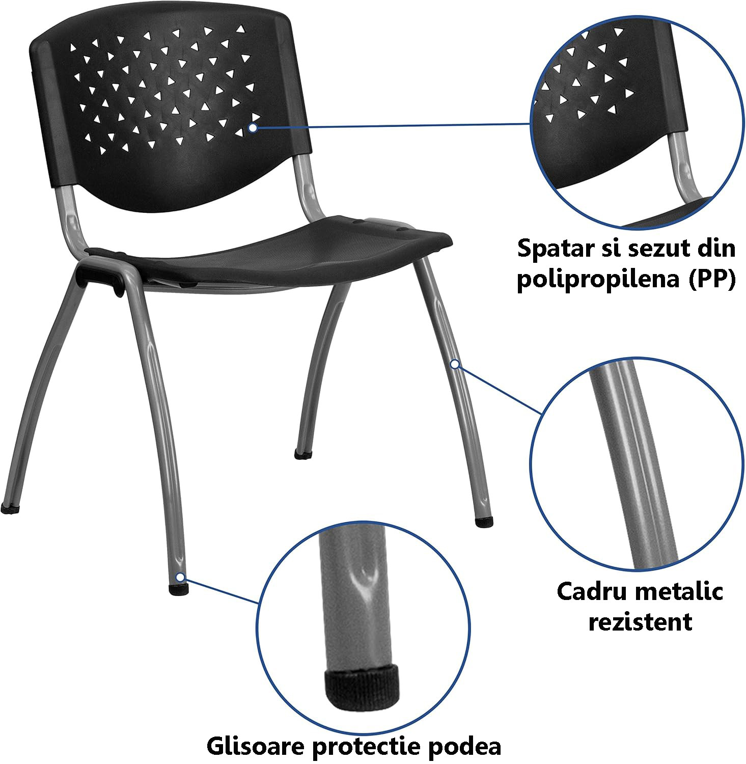 Scaun terasa, bucatarie, spatar si sezut pp, model perforat, inaltime 82 cm MultiMark GlobalProd