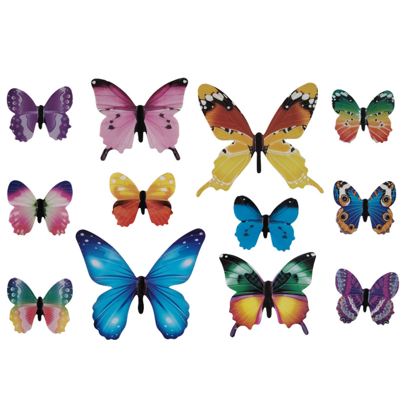 Set 12 fluturi decorativi 3d, fosforescenti, autoadezivi, 6-12 cm, multicolori MultiMark GlobalProd