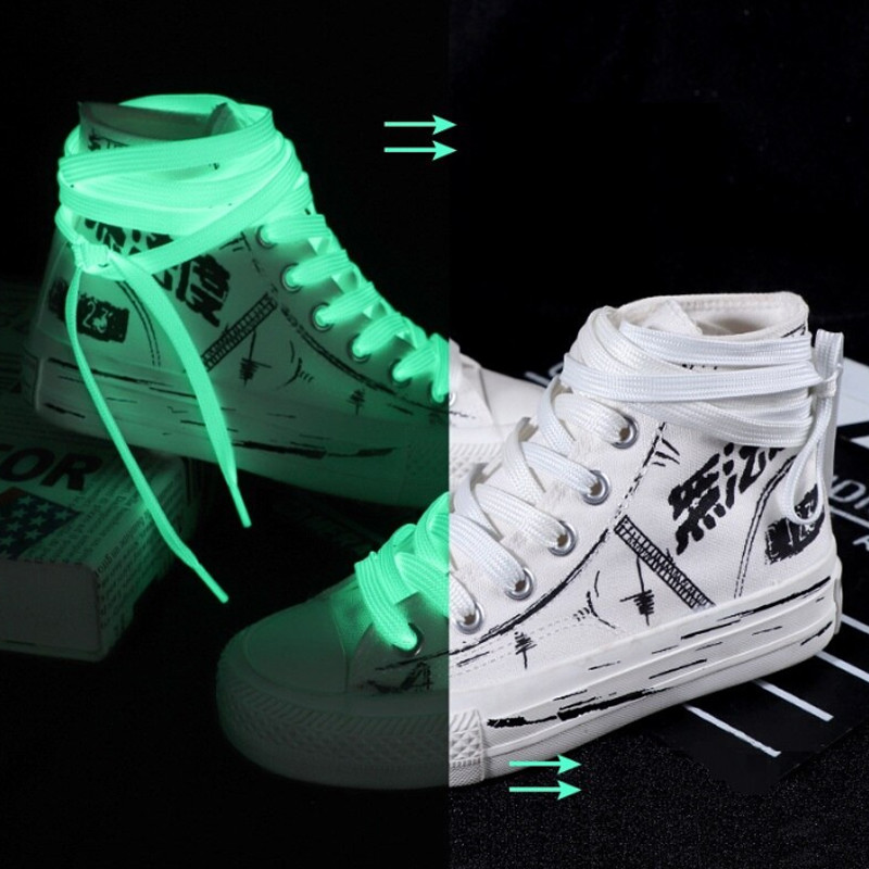 Sireturi fosforescente albe pentru incaltaminte sport, lumineaza verde, 1.25 x 1 cm, textile MultiMark GlobalProd