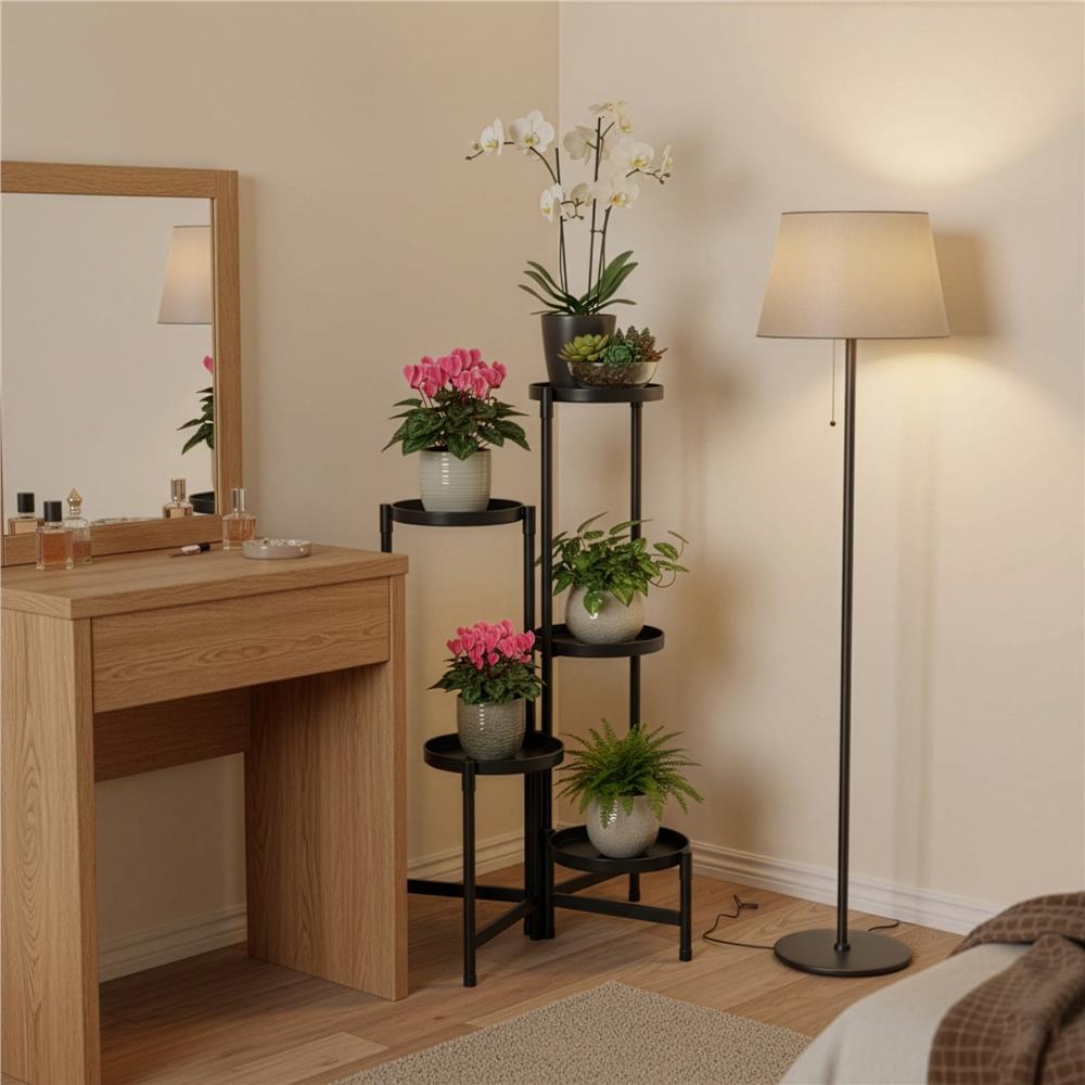 Suport metalic pentru flori cu 5 niveluri, structura pliabila, 48x48x79 cm, negru Household NewTrend