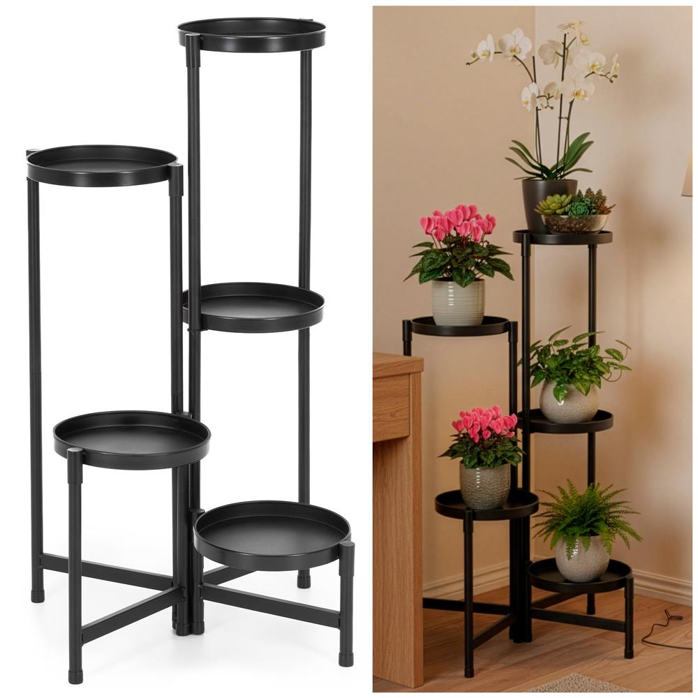 Suport metalic pentru flori cu 5 niveluri, structura pliabila, 48x48x79 cm, negru Household NewTrend