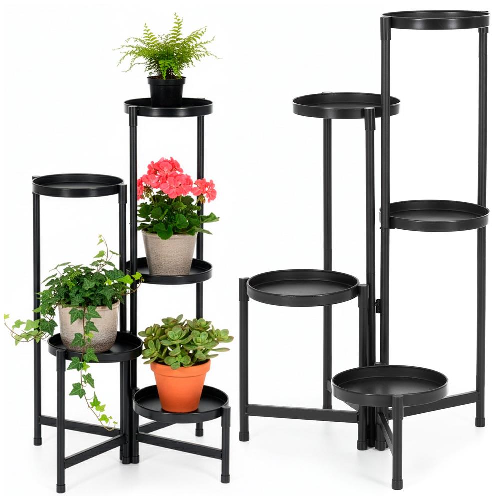 Suport metalic pentru flori cu 5 niveluri, structura pliabila, 48x48x79 cm, negru Household NewTrend