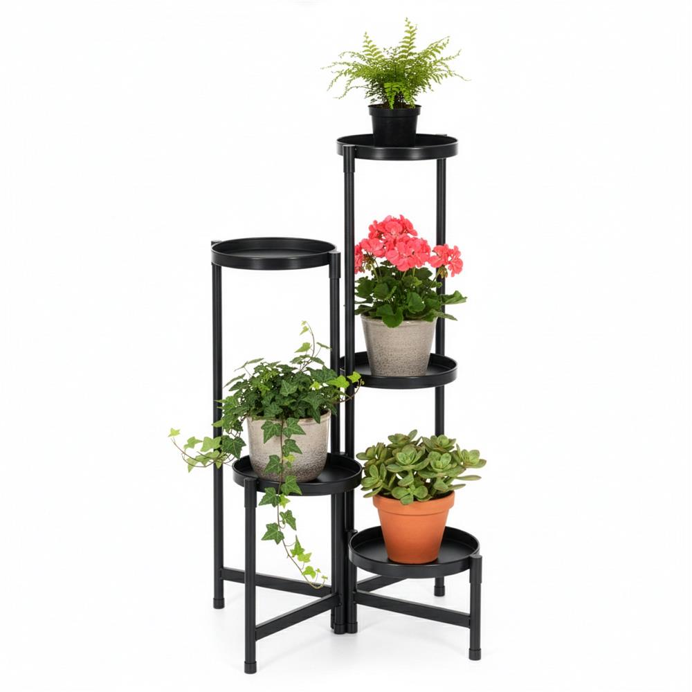 Suport metalic pentru flori cu 5 niveluri, structura pliabila, 48x48x79 cm, negru Household NewTrend
