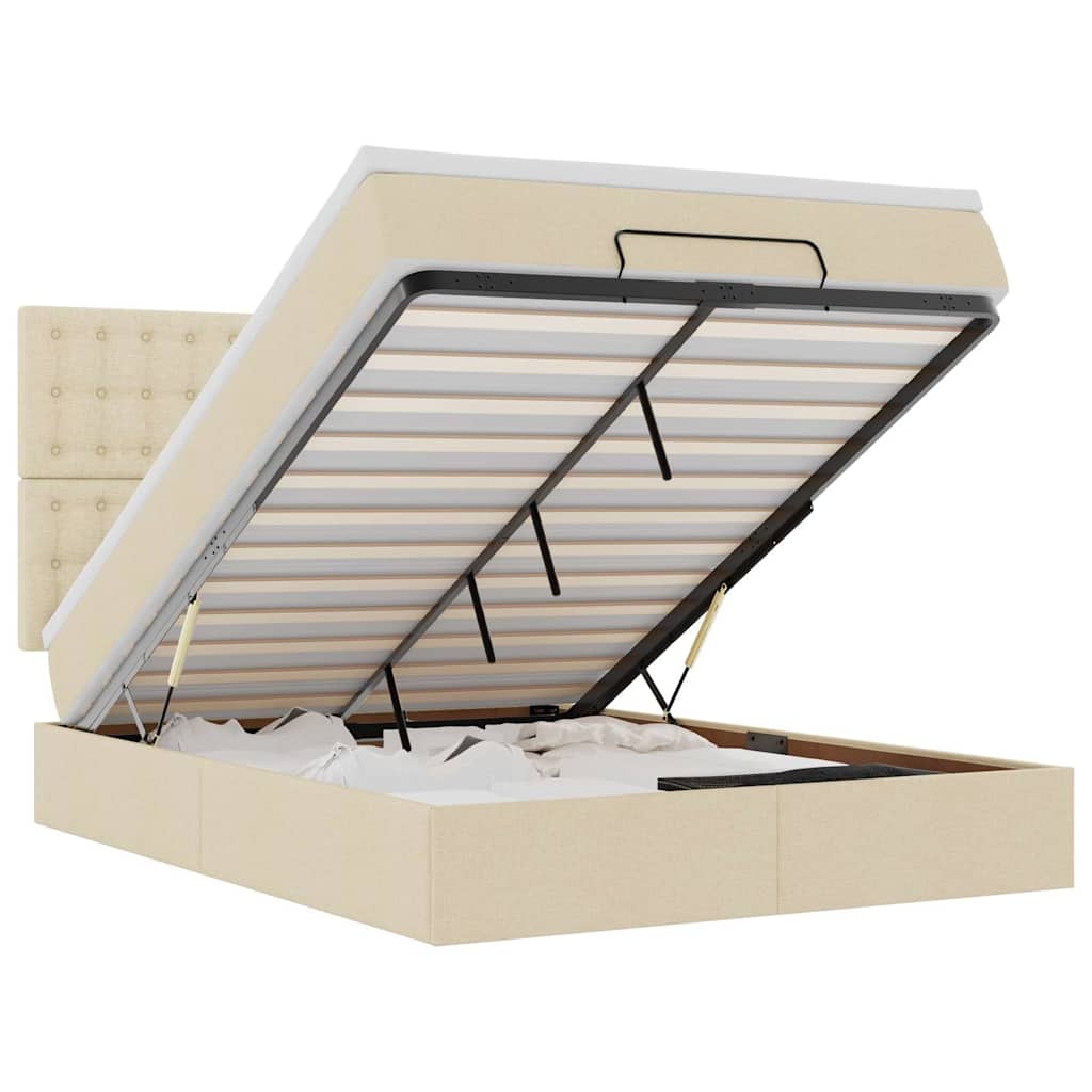 Cadru de pat otoman cu saltea crem 140x190cm stofa GartenMobel Dekor