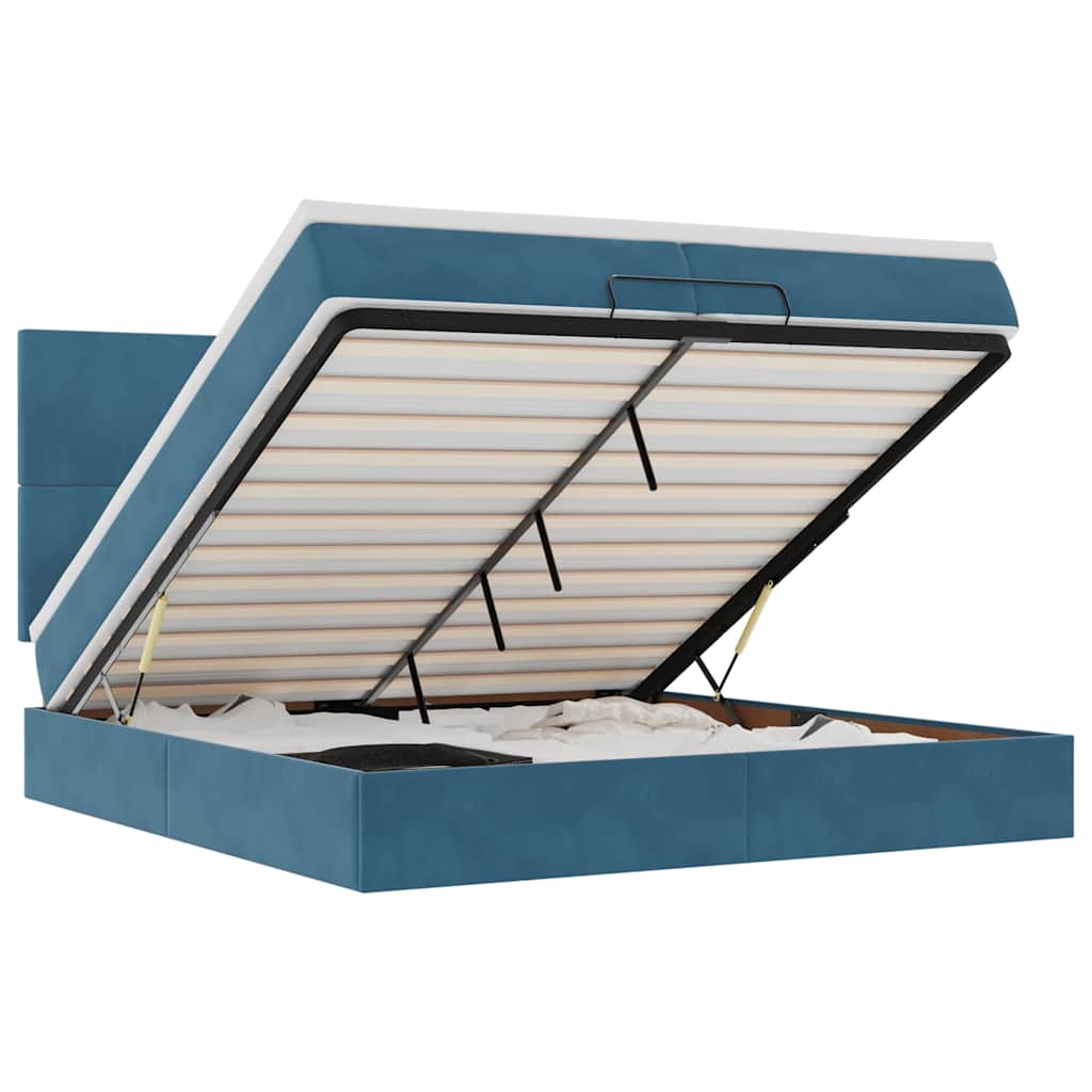 Cadru de pat otoman saltele Albastru închis 200x200cm catifea GartenMobel Dekor