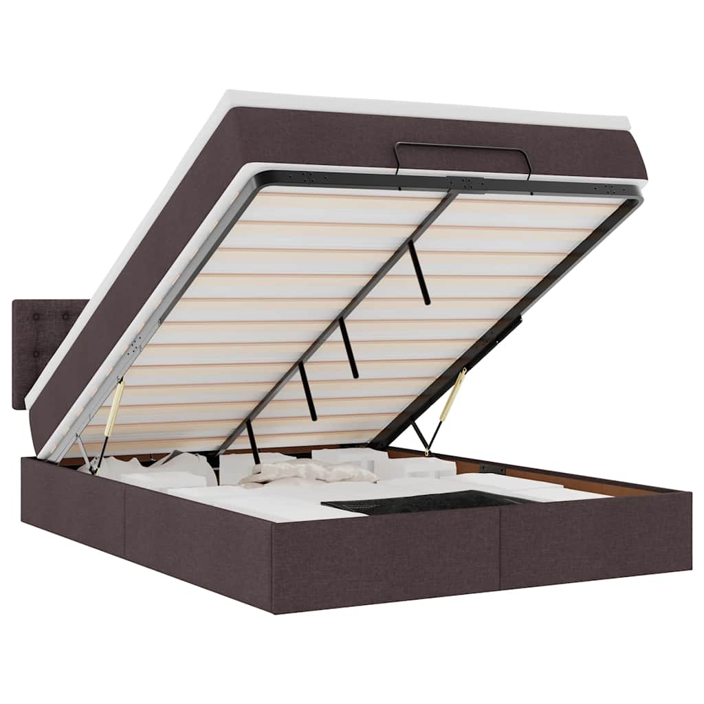 Pat otoman cu saltea și LED-uri țesătură maro închis 140x190 cm GartenMobel Dekor