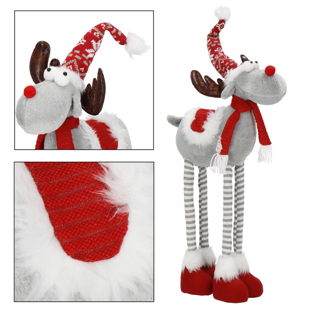 Figurina Craciun, Ren, picioare telescopice, iluminare LED, inaltime reglabila 64-85cm Household NewTrend