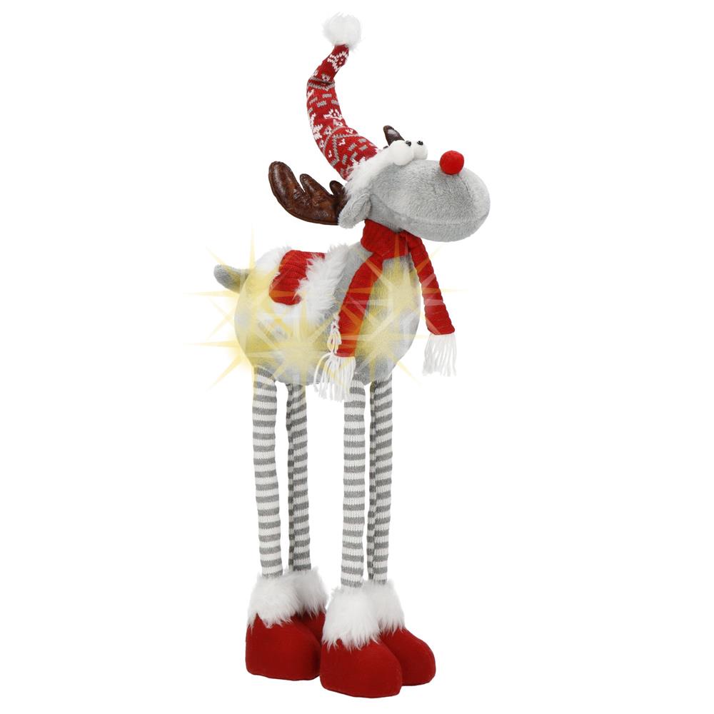 Figurina Craciun, Ren, picioare telescopice, iluminare LED, inaltime reglabila 64-85cm Household NewTrend