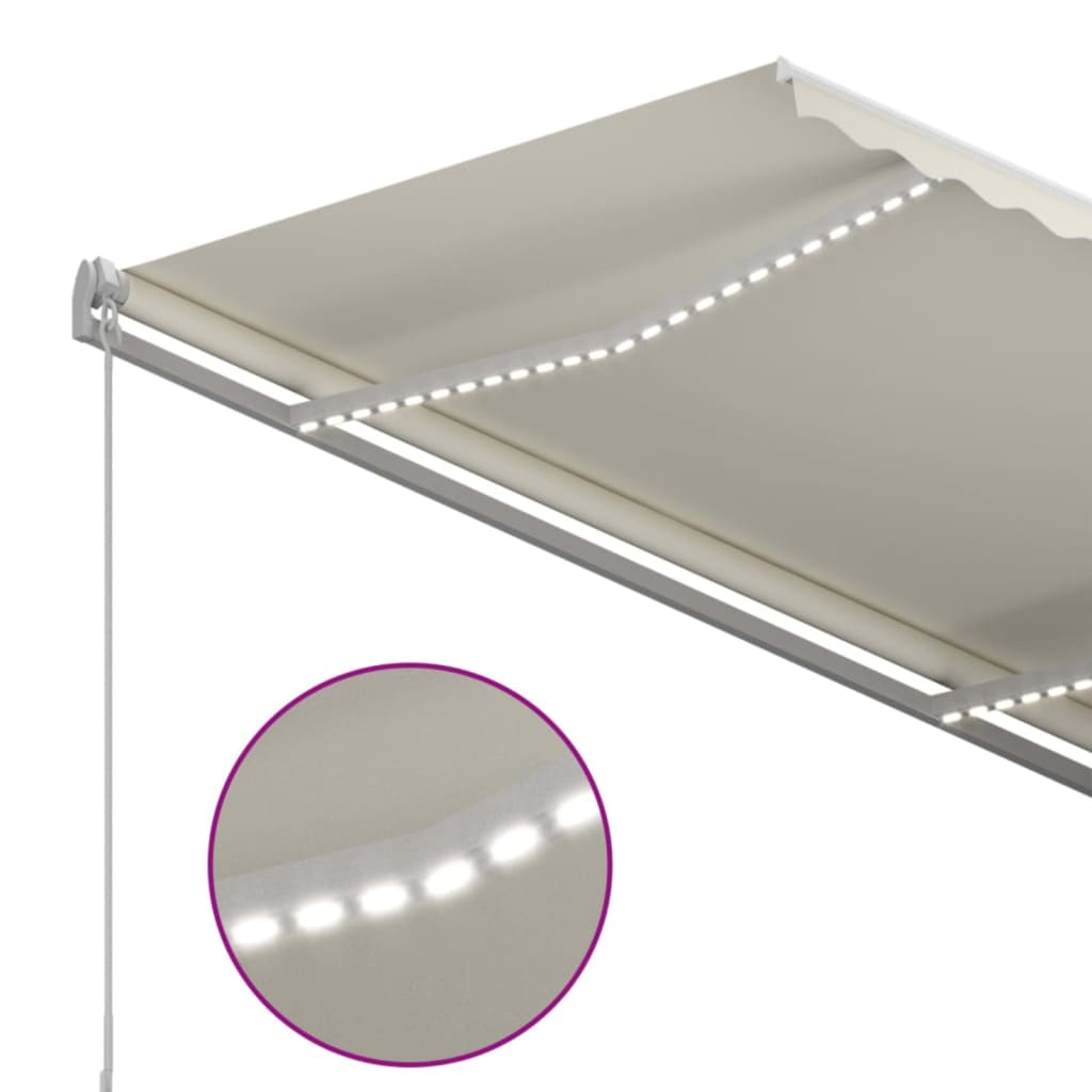 Copertină retractabilă manual cu LED, crem, 350x250 cm GartenMobel Dekor