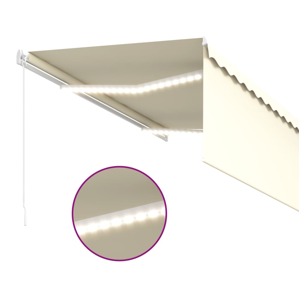 Copertină retractabilă manual cu stor&LED, crem, 3,5x2,5 m GartenMobel Dekor