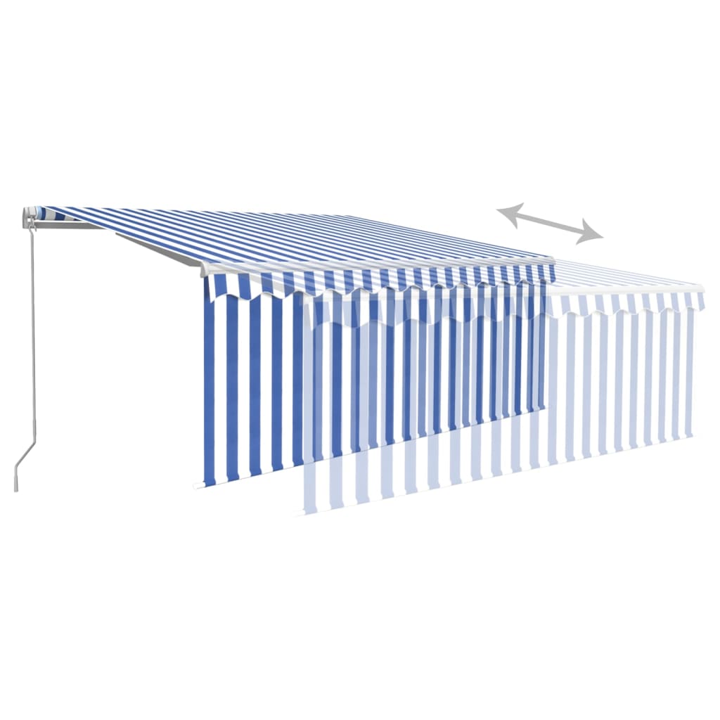 Copertină retractabilă manual cu stor&LED albastru&alb 3,5x2,5m GartenMobel Dekor