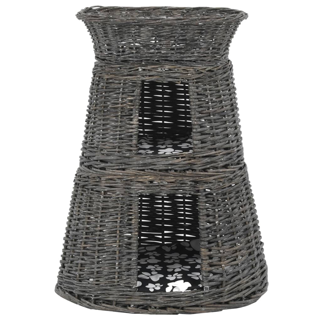 Set coșuri pisici, perne, 3 piese, gri, 47x34x60 cm, răchită GartenMobel Dekor