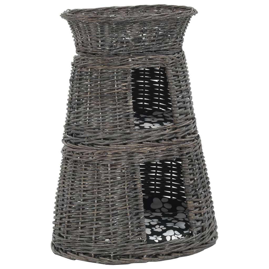 Set coșuri pisici, perne, 3 piese, gri, 47x34x60 cm, răchită GartenMobel Dekor
